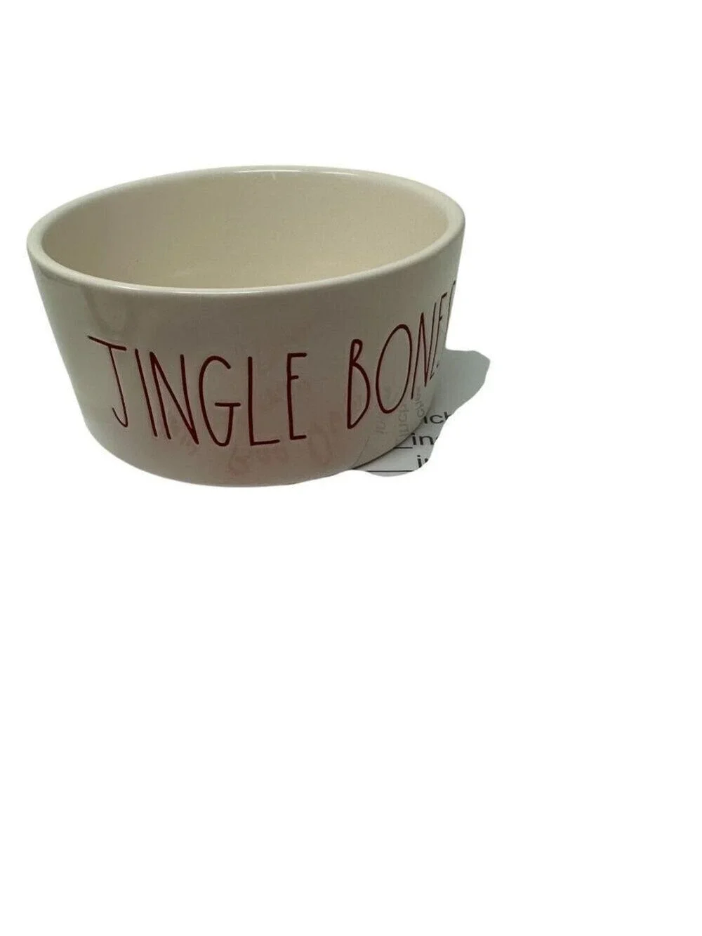Rae Dunn Jingle Bones Red Letter Dog Bowl 6in Holiday Pet Dish Christmas Ceramic